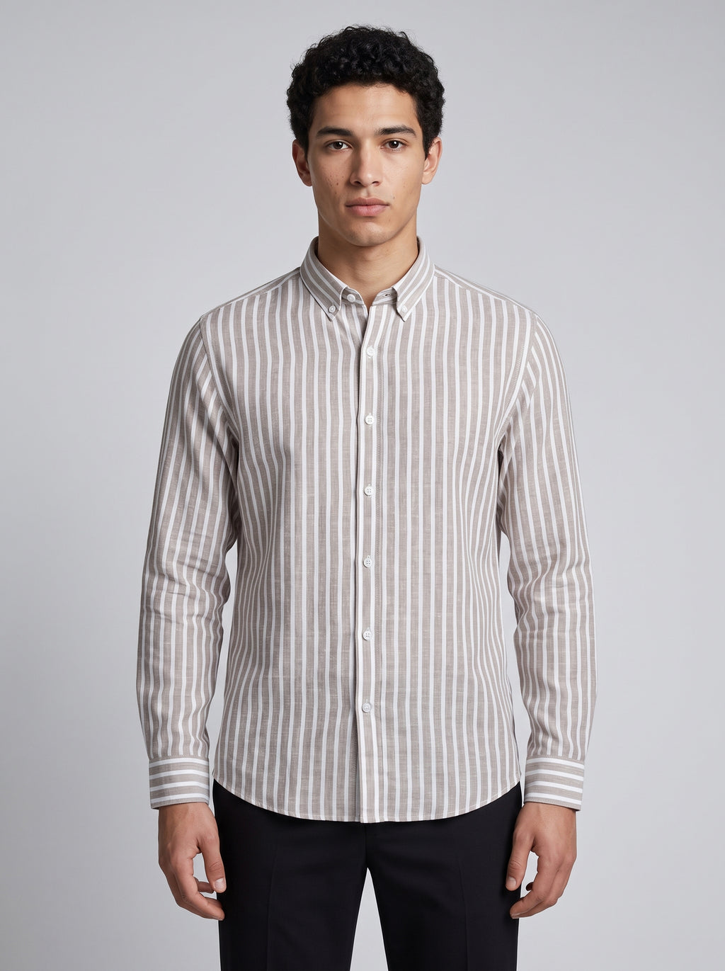 Men’s Linen Vertical-Striped Full-Sleeve Shirt