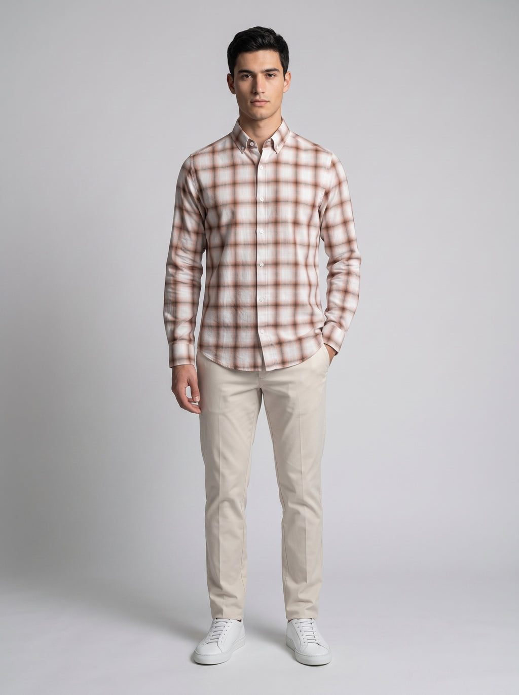 Men’s Beige & Ivory Plaid Check Full Sleeve Shirt