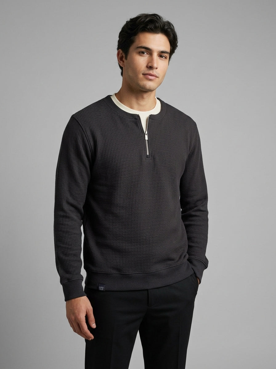 Men’s Textured Quarter-Zip Full-Sleeve Sweatshirt