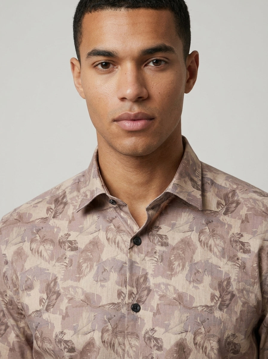 Men’s Satin Printed Botanical Full-Sleeve Shirt