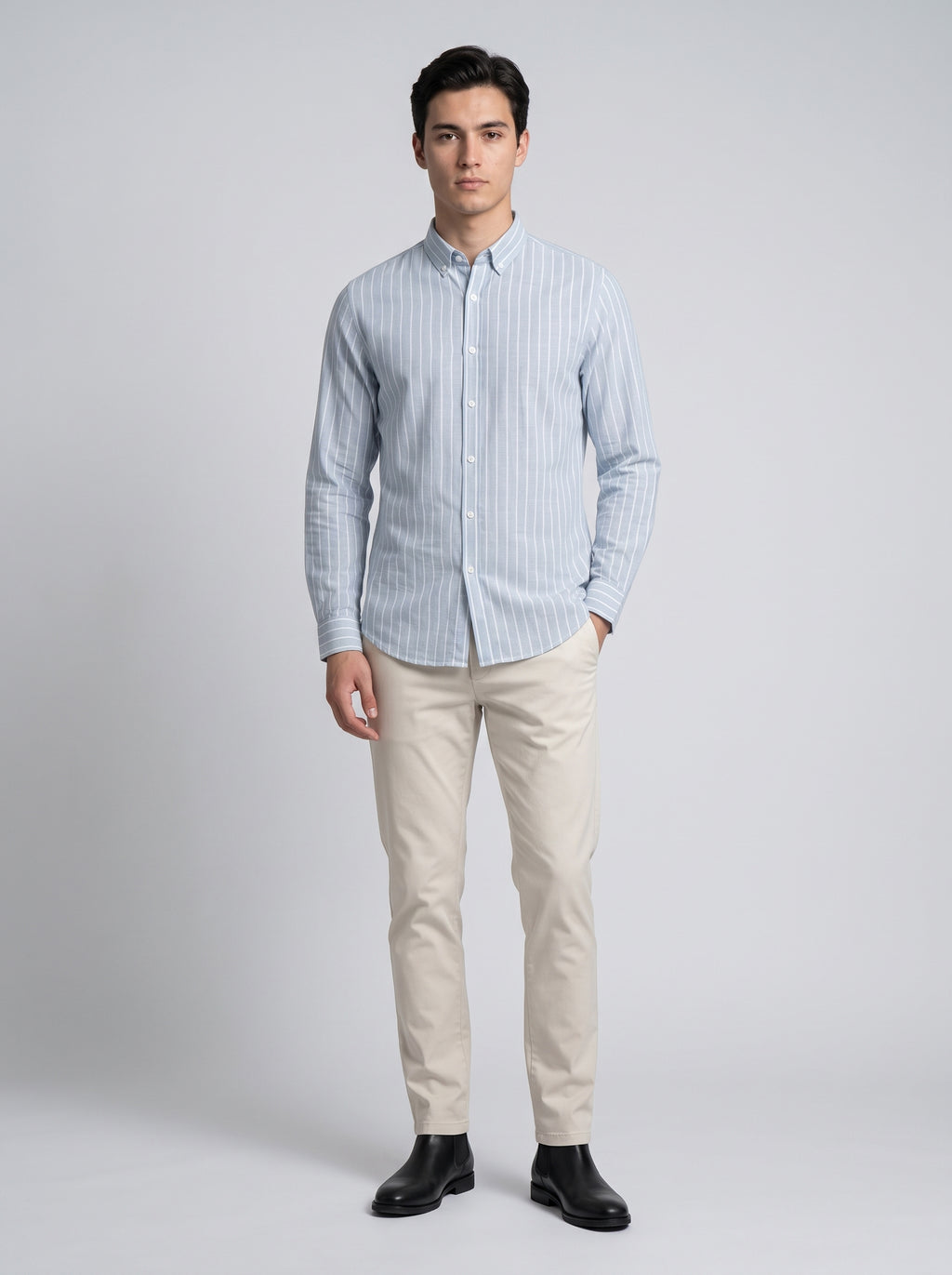 Men’s Linen Vertical-Striped Full-Sleeve Shirt