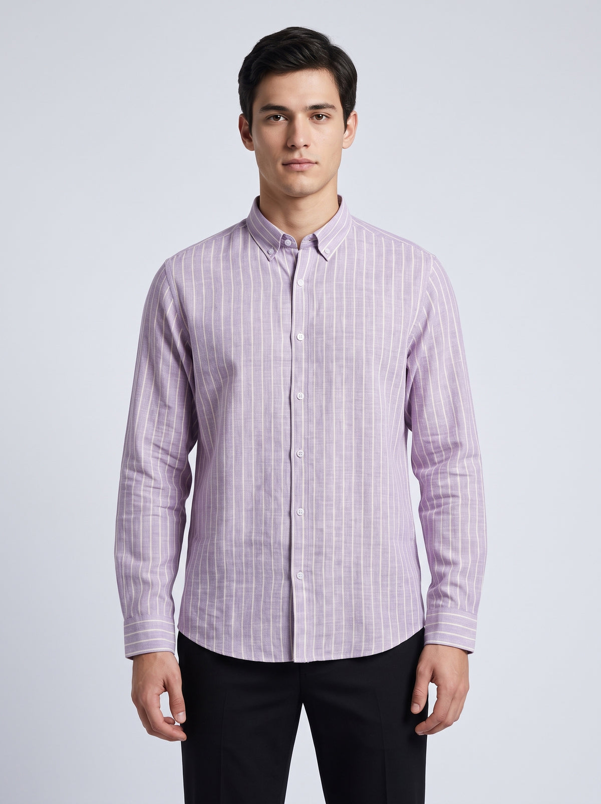 Men’s Linen Vertical-Striped Full-Sleeve Shirt