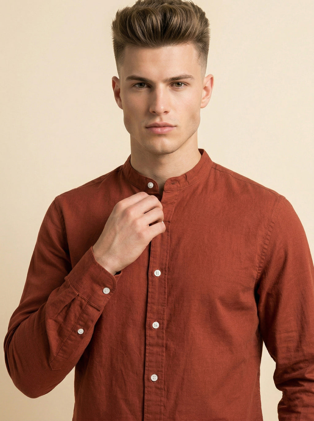 Linen Mandarin collar shirt by Snipes featuring a lightweight, breathable fabric and a classic design for casual wear.
