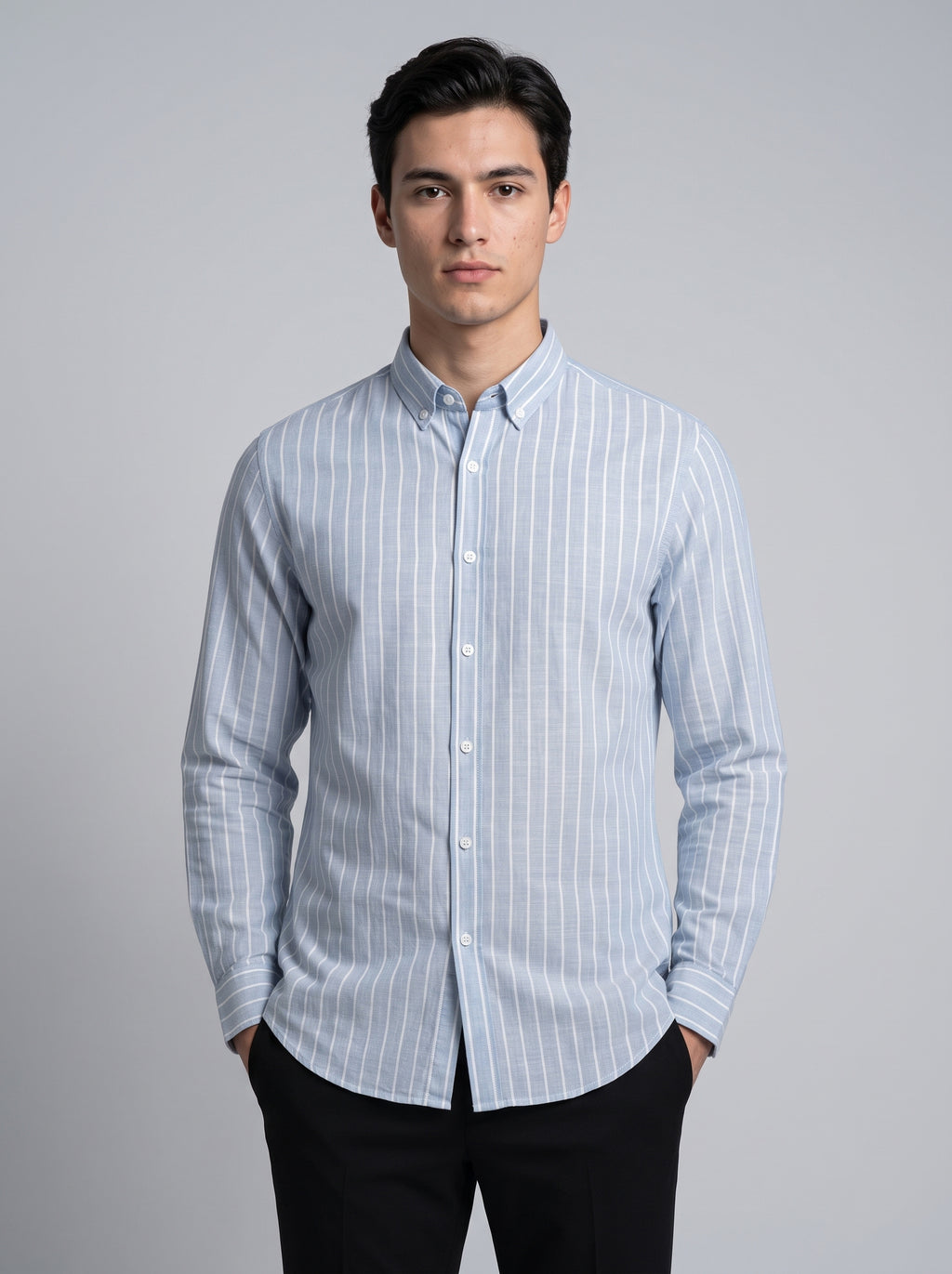 Men’s Linen Vertical-Striped Full-Sleeve Shirt