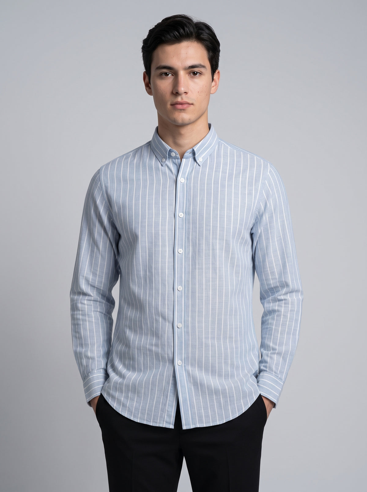 Men’s Linen Vertical-Striped Full-Sleeve Shirt