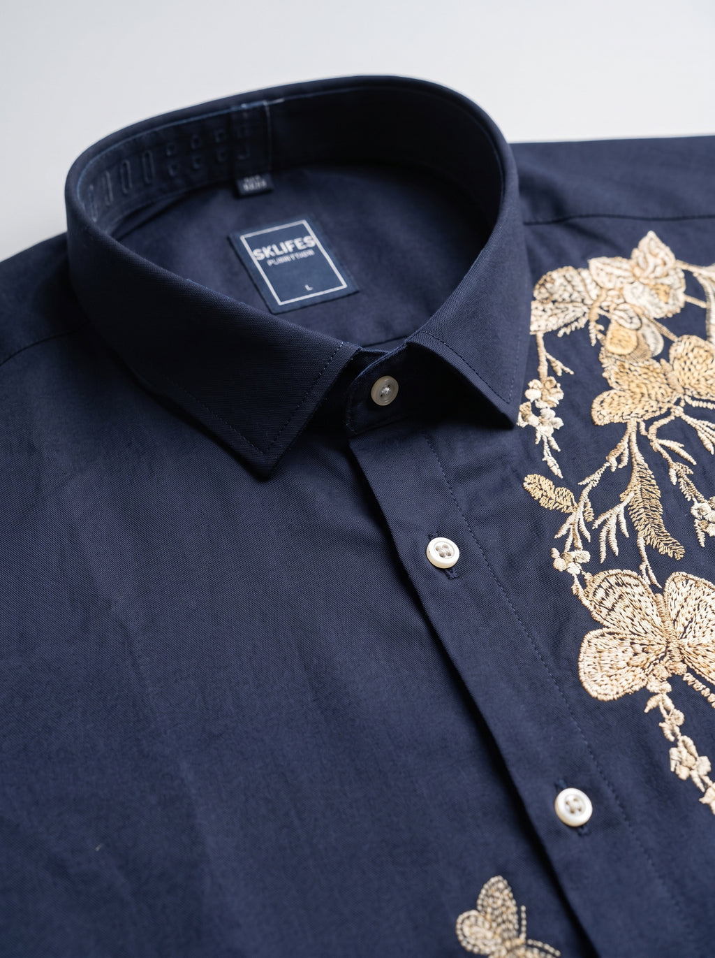 Men’s Floral Butterfly Print Stone Work Shirt