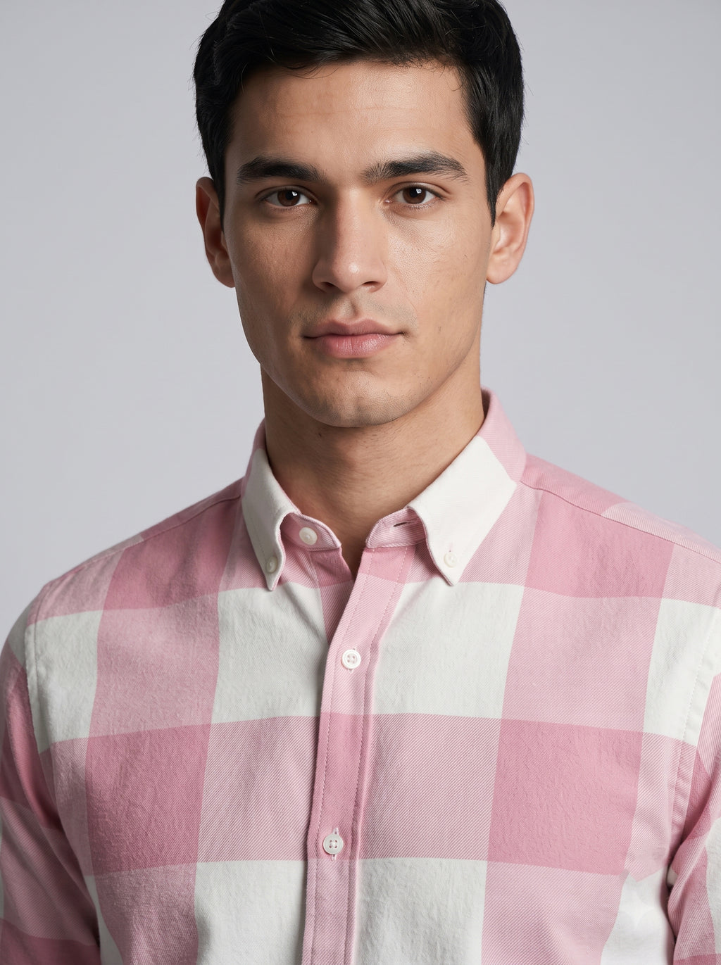 Men’s Pink & White Buffalo Check Full Sleeve Shirt