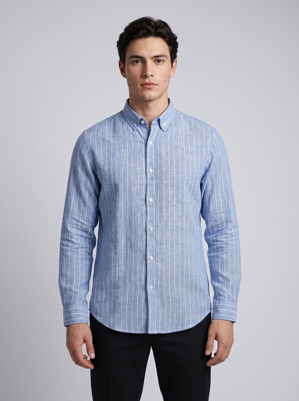Men’s Linen Vertical-Striped Full-Sleeve Shirt