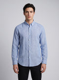 Men’s Linen Vertical-Striped Full-Sleeve Shirt