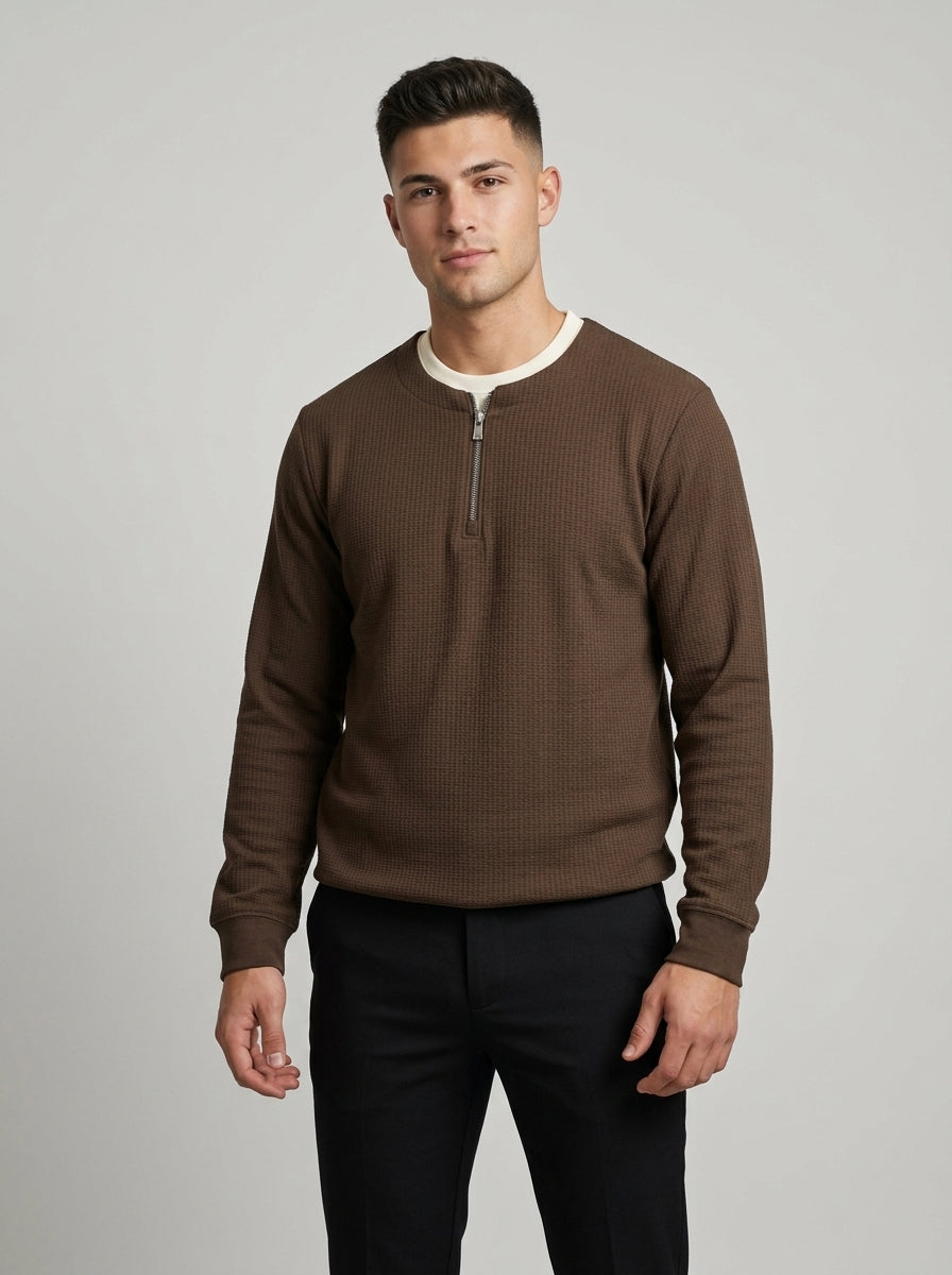 Men’s Textured Quarter-Zip Full-Sleeve Sweatshirt