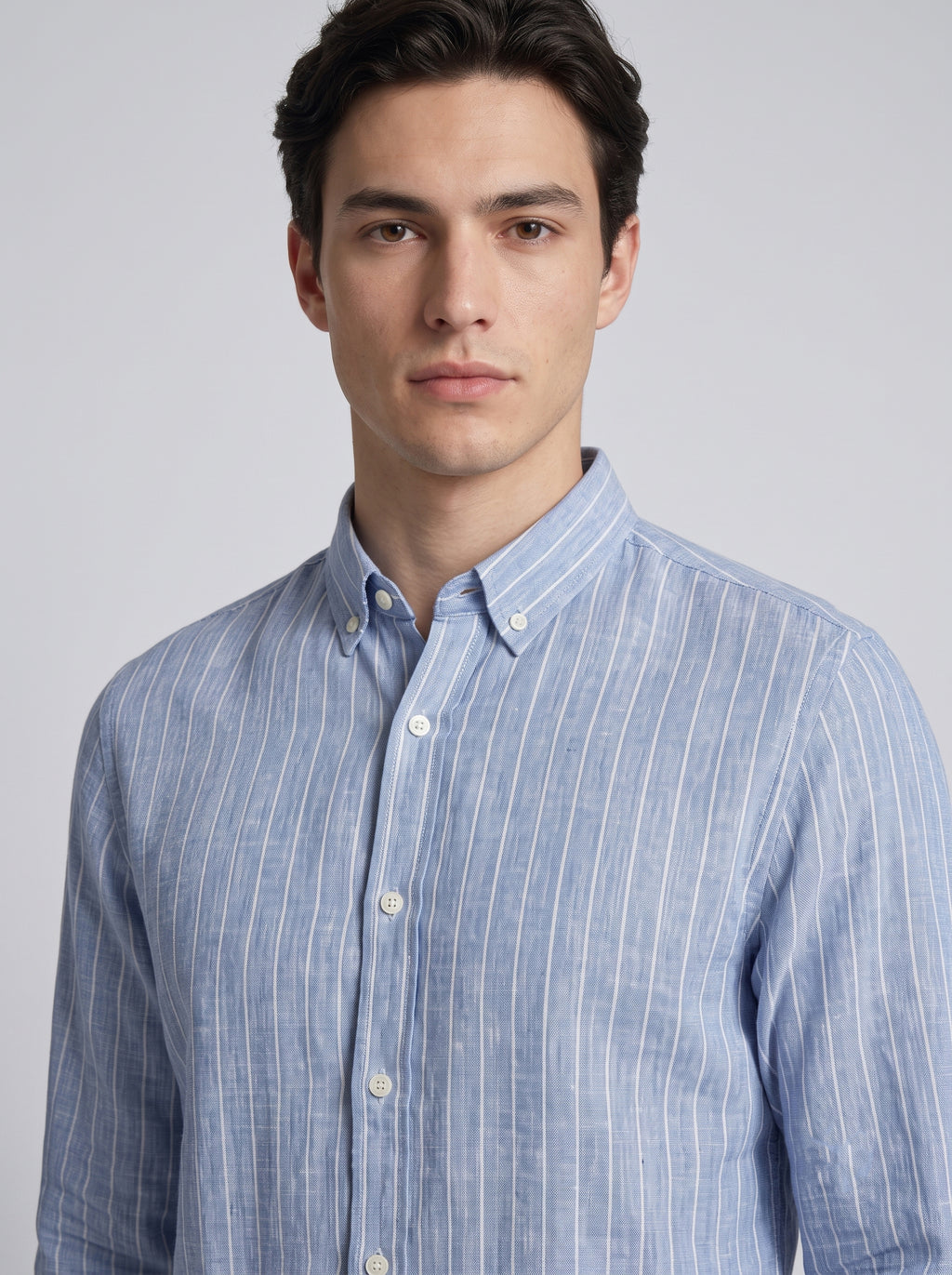 Men’s Linen Vertical-Striped Full-Sleeve Shirt