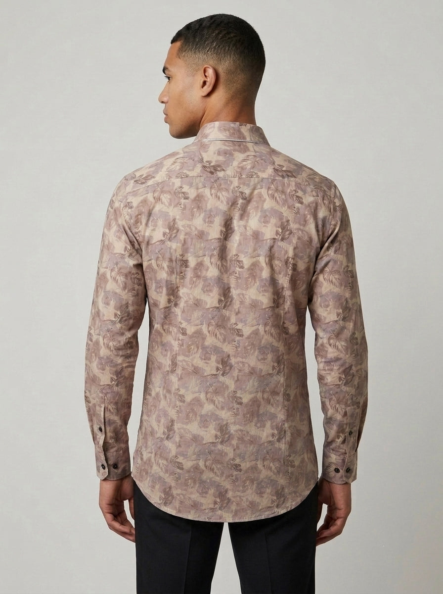Men’s Satin Printed Botanical Full-Sleeve Shirt