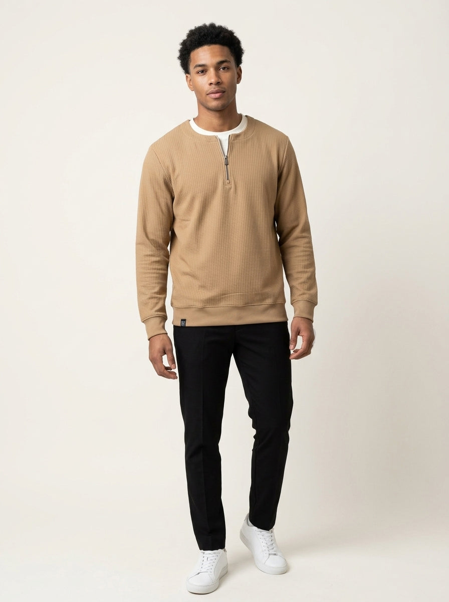 Men’s Textured Quarter-Zip Full-Sleeve Sweatshirt