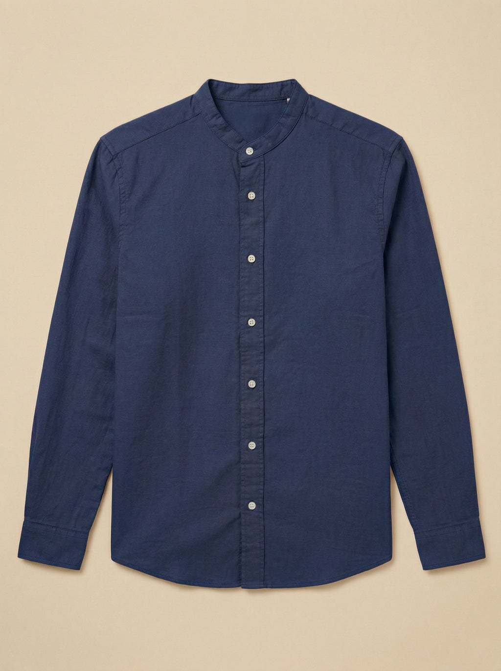 Light beige linen Mandarin collar shirt from Snipes, featuring a relaxed fit and button-front design.