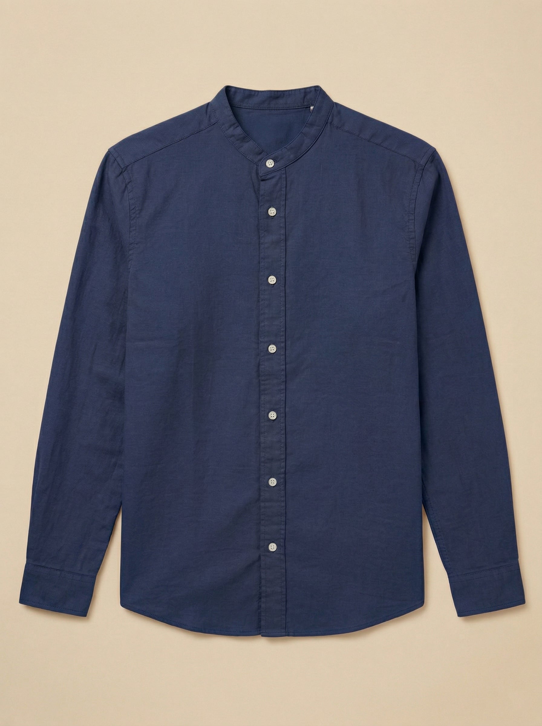 Light beige linen Mandarin collar shirt from Snipes, featuring a relaxed fit and button-front design.