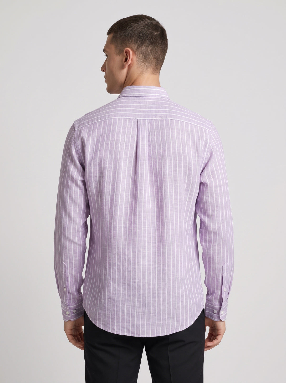 Men’s Linen Vertical-Striped Full-Sleeve Shirt