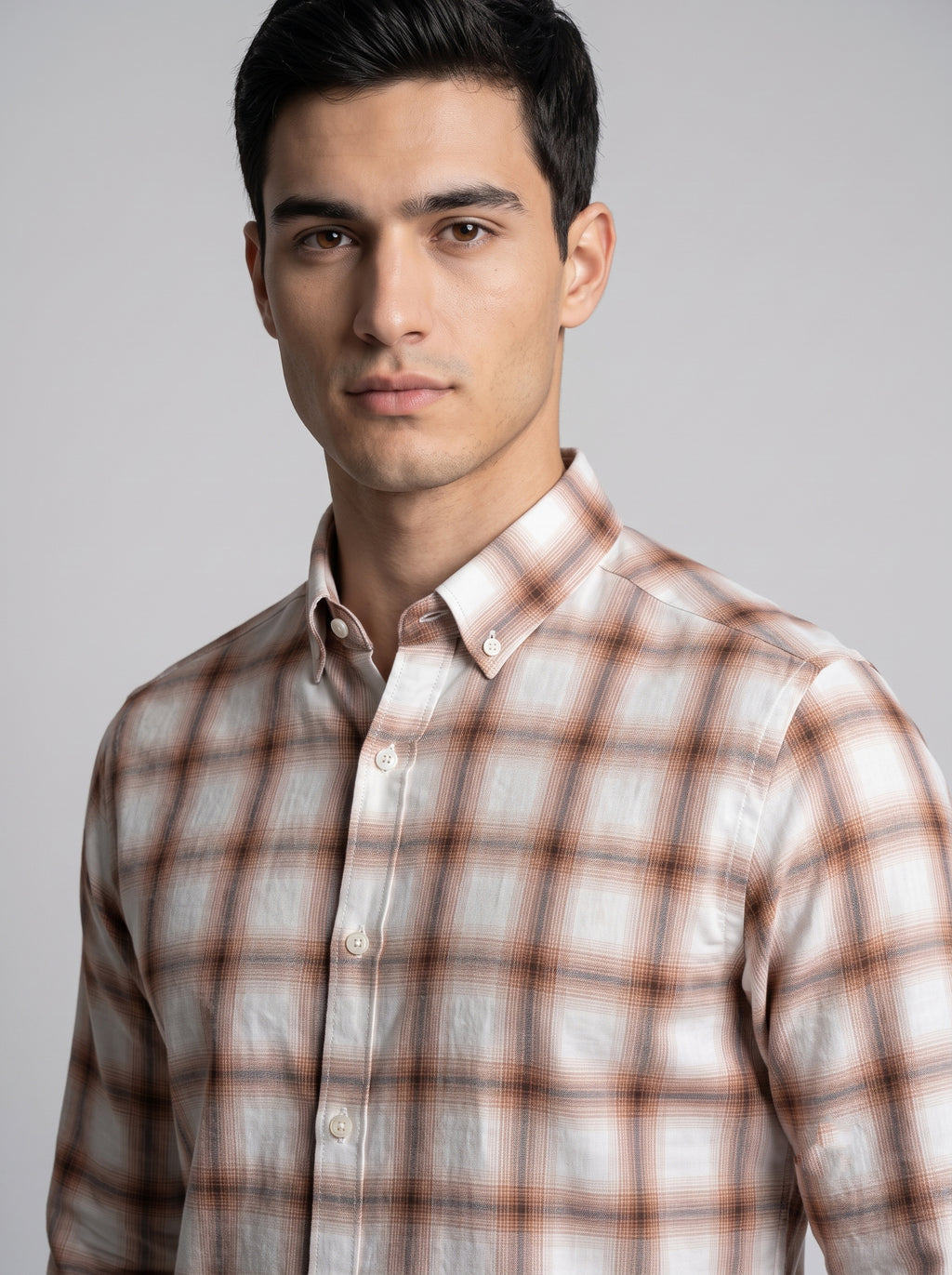 Men’s Beige & Ivory Plaid Check Full Sleeve Shirt