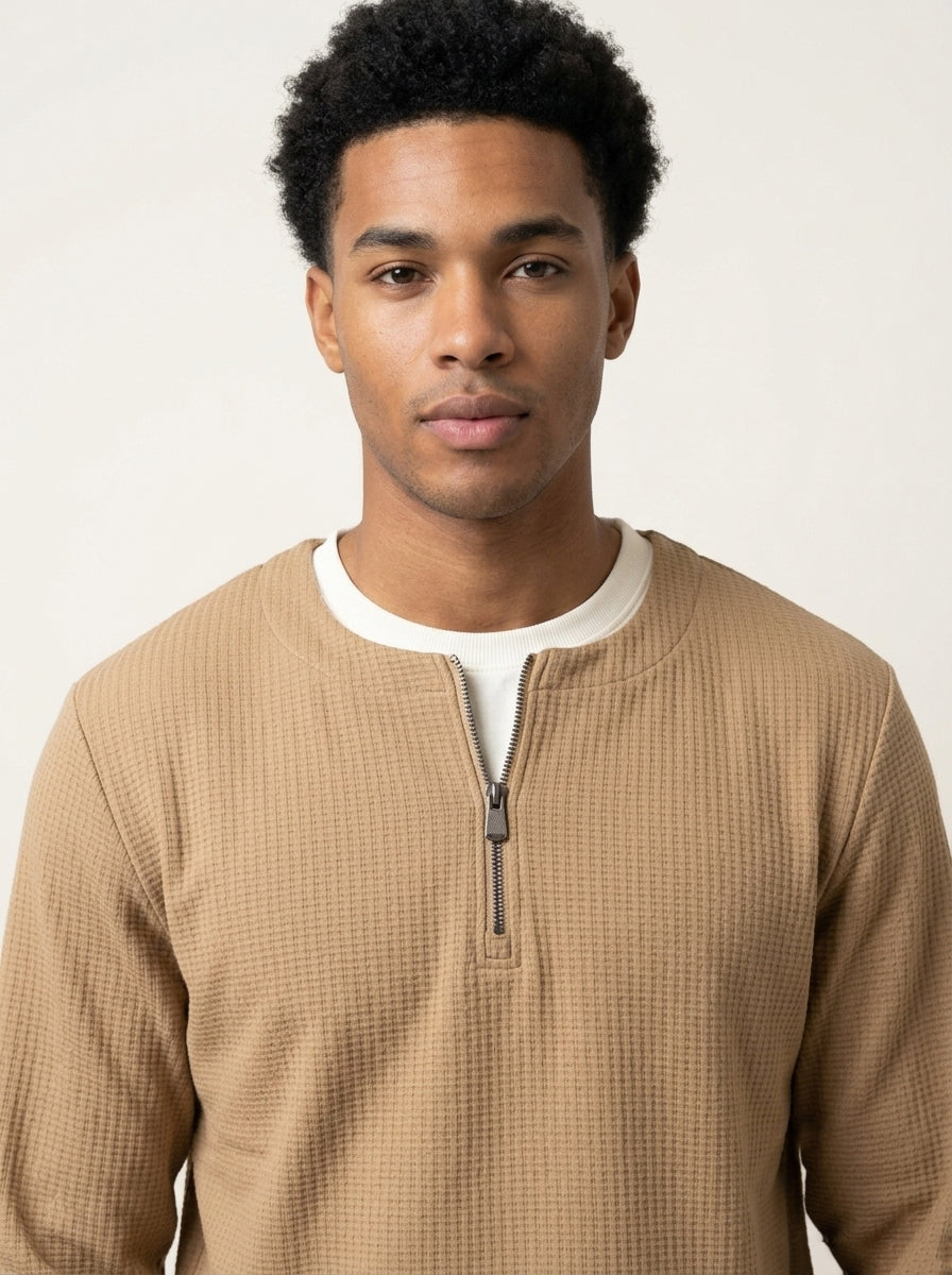 Men’s Textured Quarter-Zip Full-Sleeve Sweatshirt