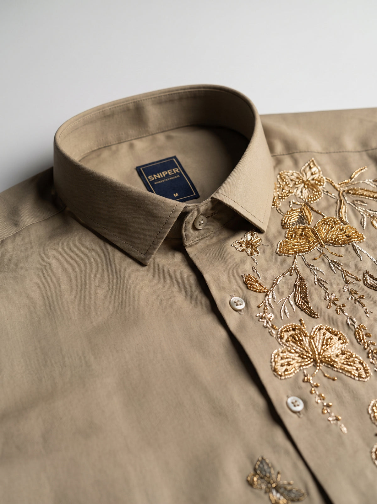 Men’s Floral Butterfly Print Stone Work Shirt