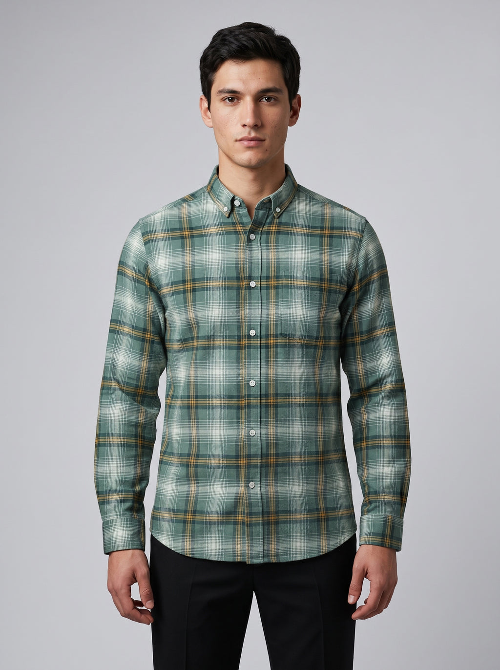 Men’s Sage Green Check Full Sleeve Shirt | Plaid Casual Shirt