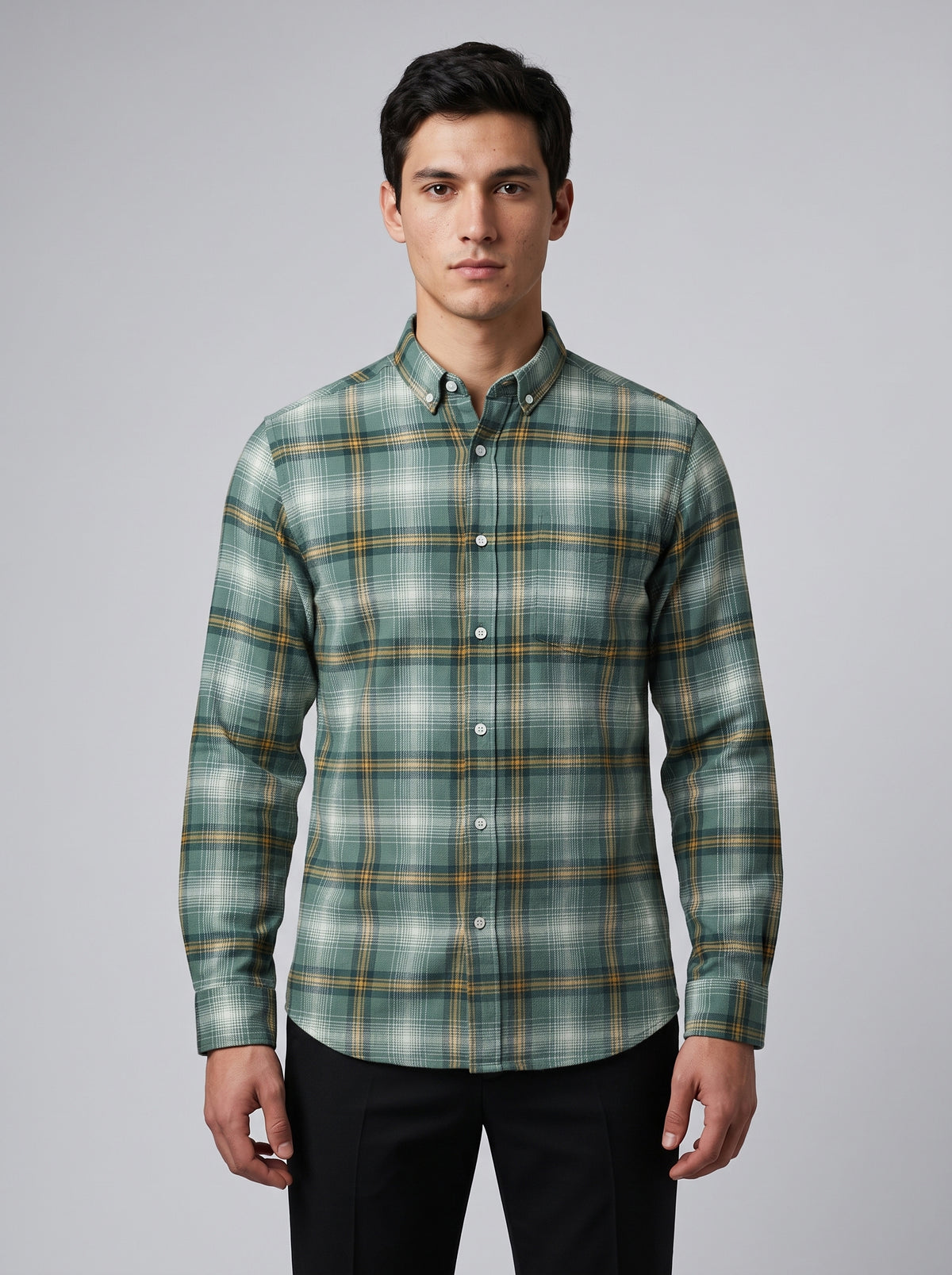 Men’s Sage Green Check Full Sleeve Shirt | Plaid Casual Shirt