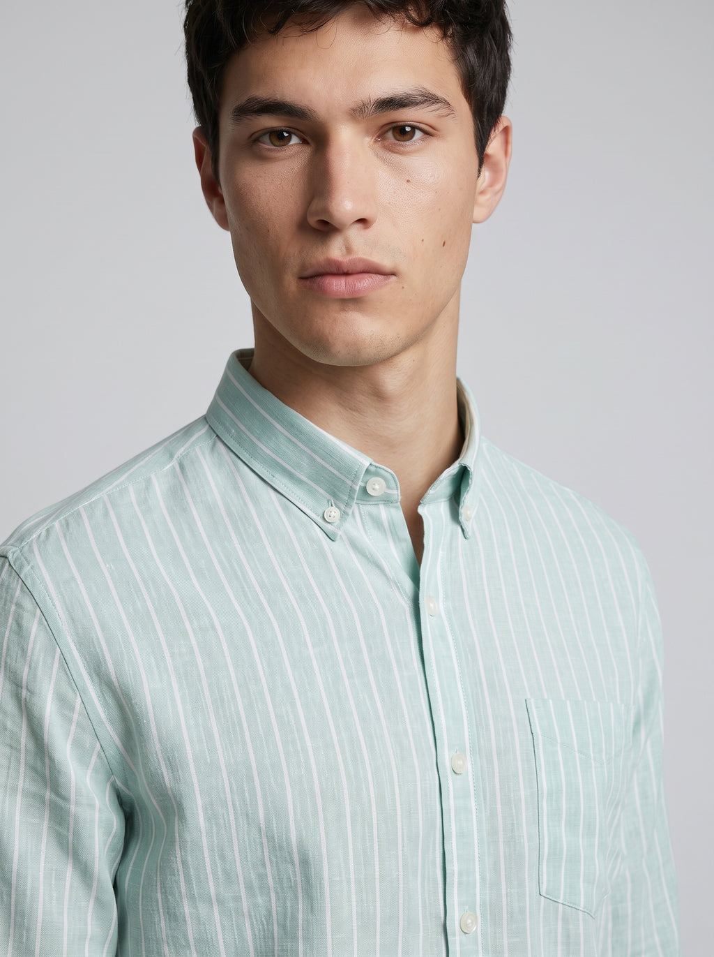Men’s Linen Vertical-Striped Full-Sleeve Shirt