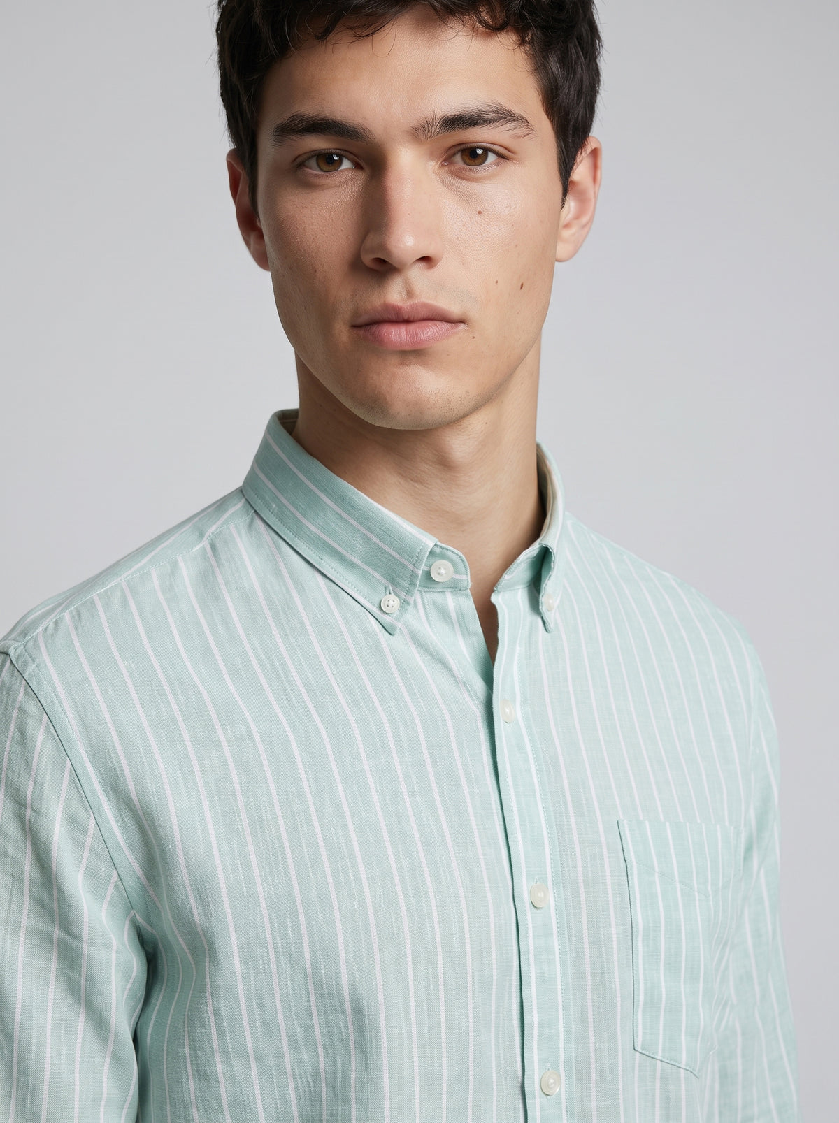 Men’s Linen Vertical-Striped Full-Sleeve Shirt