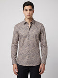 Men’s Taupe Satin Printed Abstract Full-Sleeve Shirt