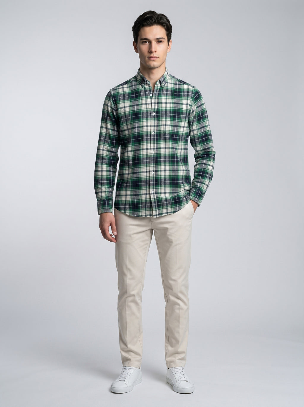 Men’s Green & Navy Plaid Check Full Sleeve Shirt
