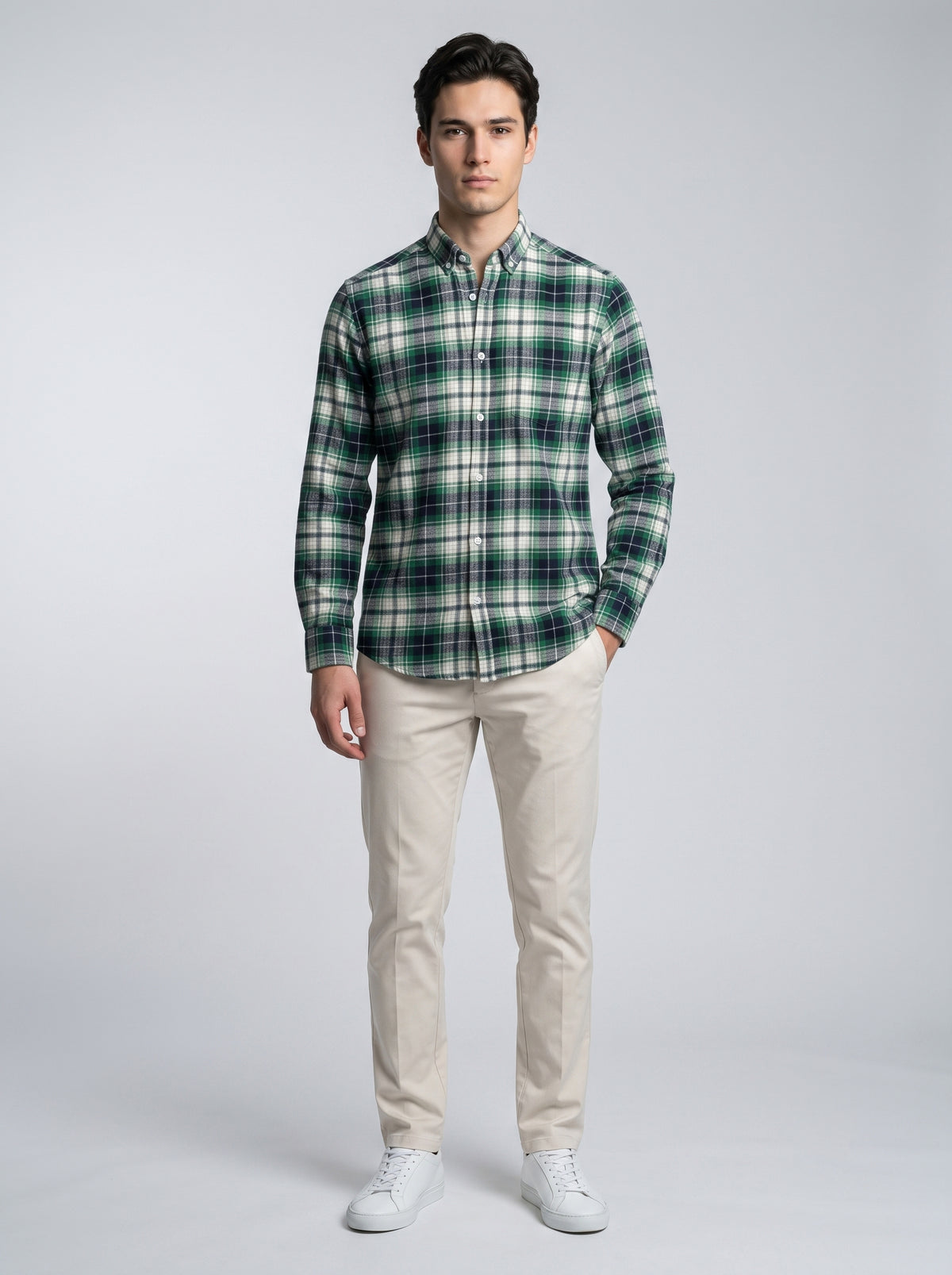 Men’s Green & Navy Plaid Check Full Sleeve Shirt