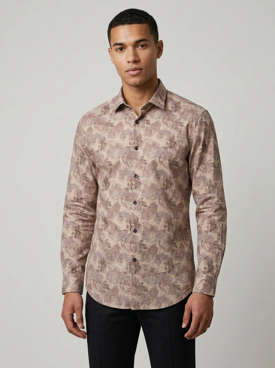 Men’s Satin Printed Botanical Full-Sleeve Shirt