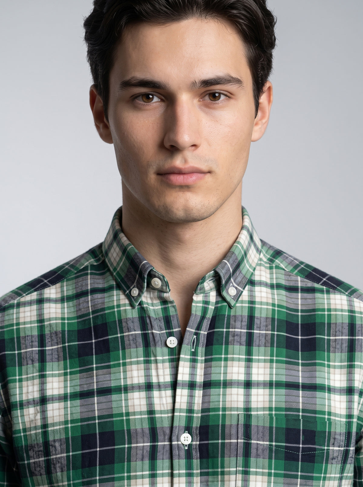 Men’s Green & Navy Plaid Check Full Sleeve Shirt