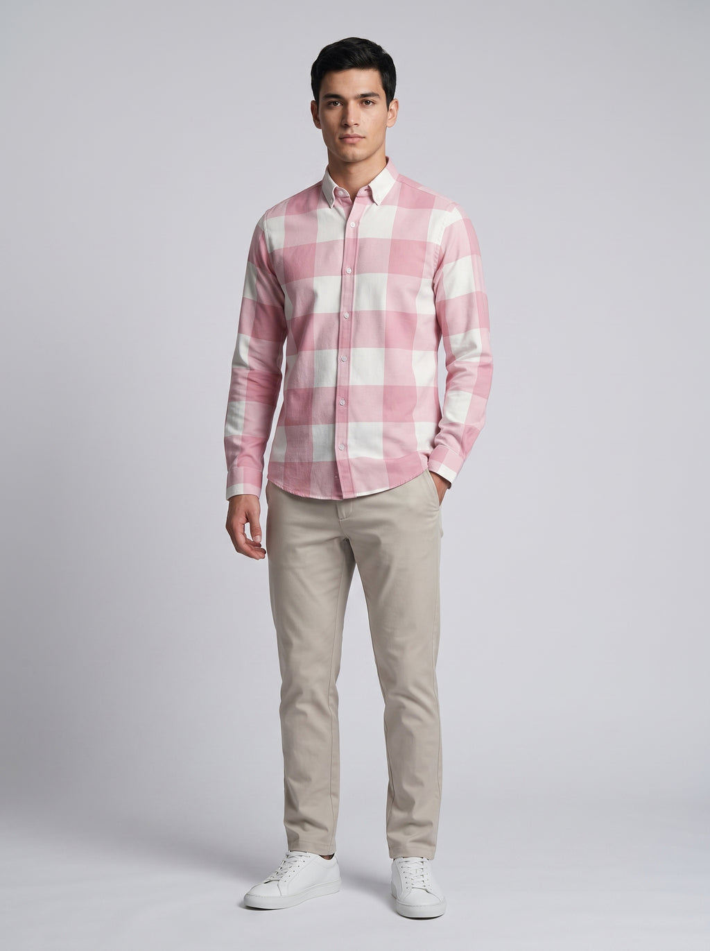 Men’s Pink & White Buffalo Check Full Sleeve Shirt