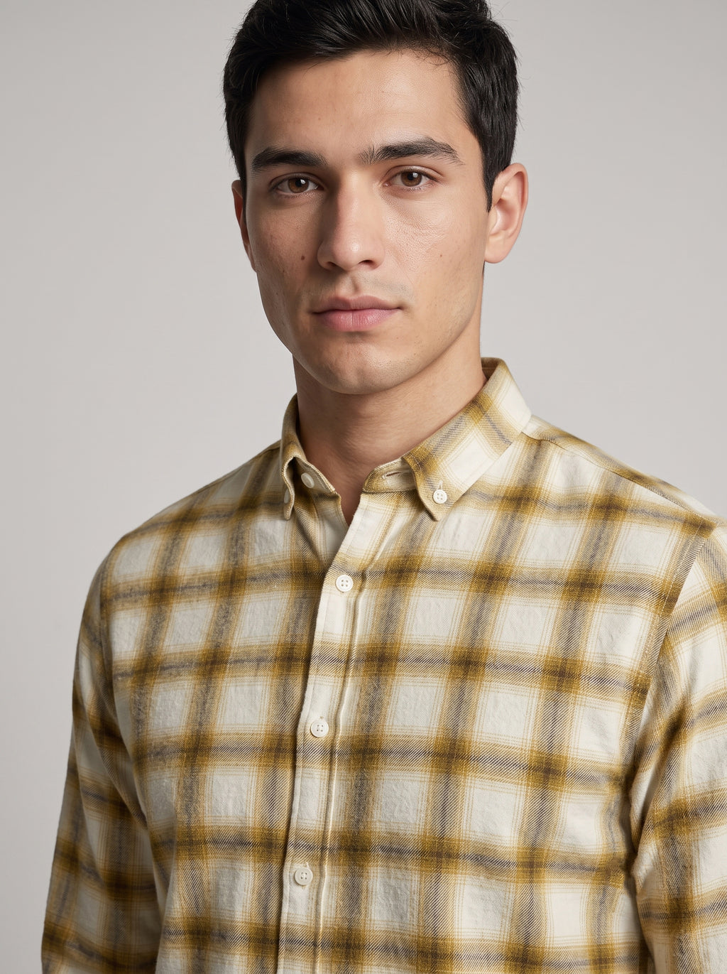 Men’s Mustard & Ivory Check Full Sleeve Shirt | Stylish Check Shirt