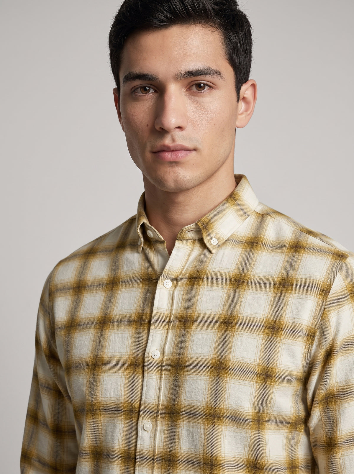 Men’s Mustard & Ivory Check Full Sleeve Shirt | Stylish Check Shirt