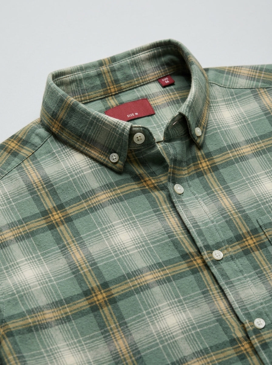Men’s Sage Green Check Full Sleeve Shirt | Plaid Casual Shirt