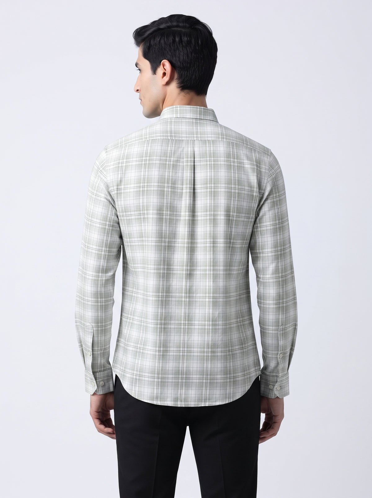 Men’s Light Grey & White Plaid Check Full Sleeve Shirt
