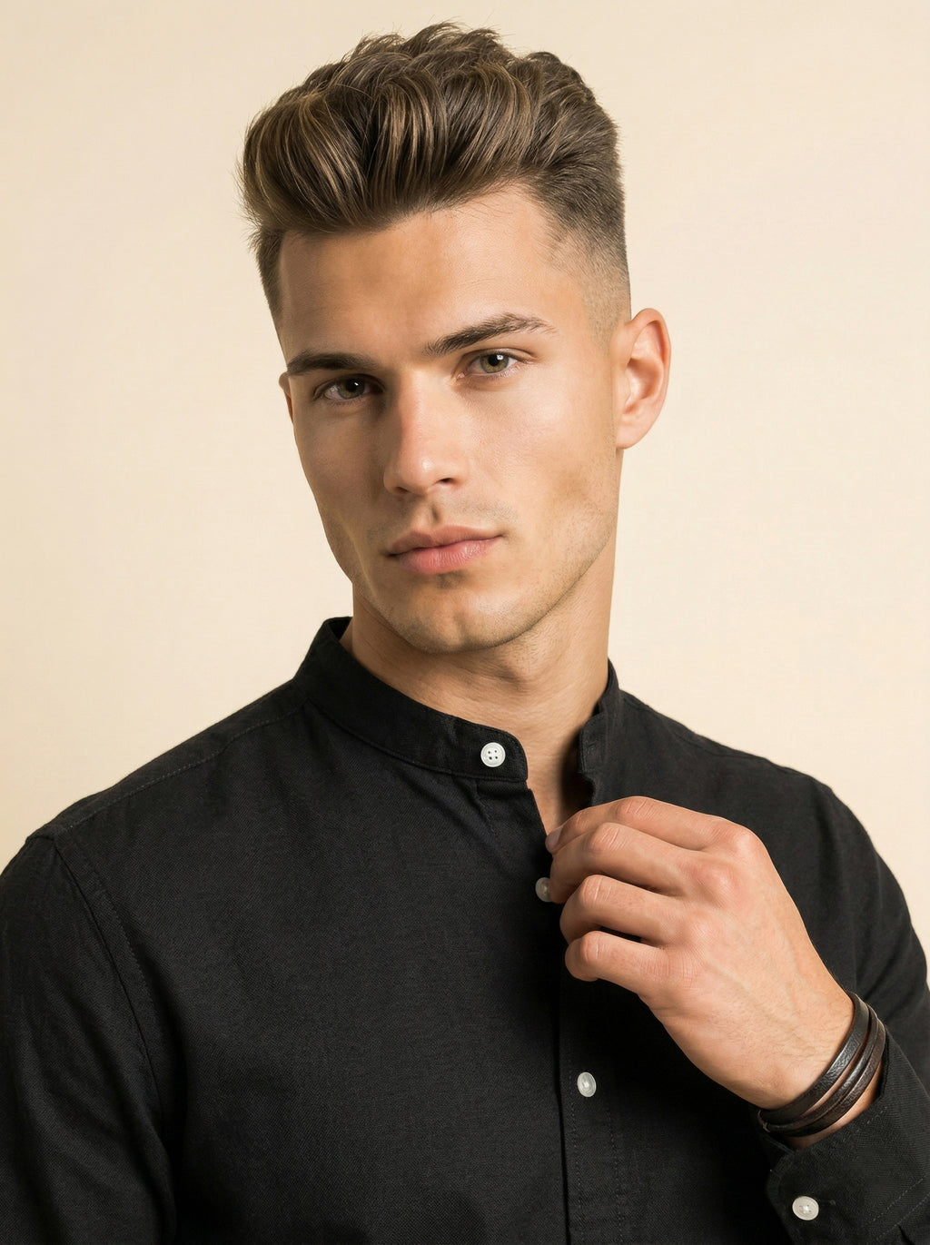 Linen Mandarin collar shirt by Snipes featuring a lightweight fabric and stylish design, displayed on a hanger.