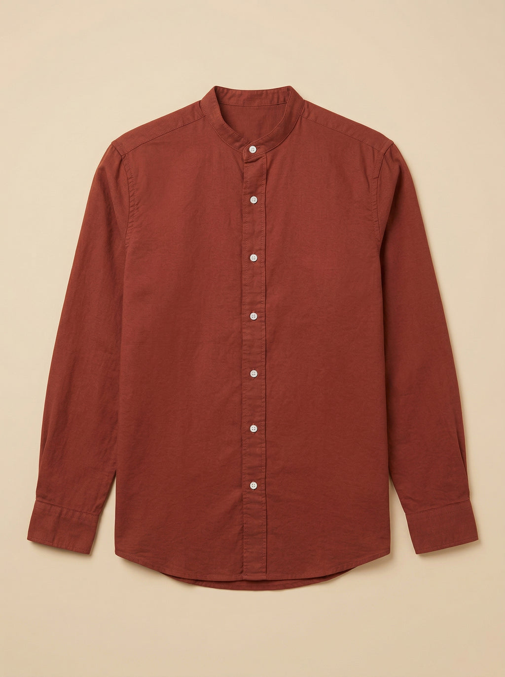 Light beige linen Mandarin collar shirt from Snipes with long sleeves and a relaxed fit, displayed on a hanger.