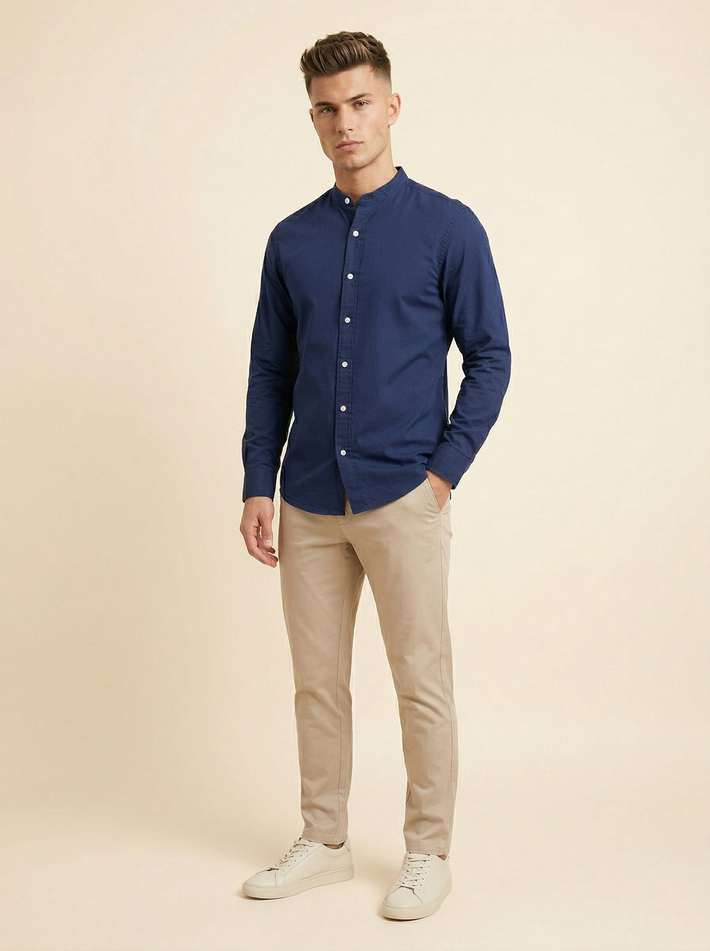 Linen Mandarin collar shirt by Snipes featuring a relaxed fit and lightweight fabric, perfect for casual and summer wear.