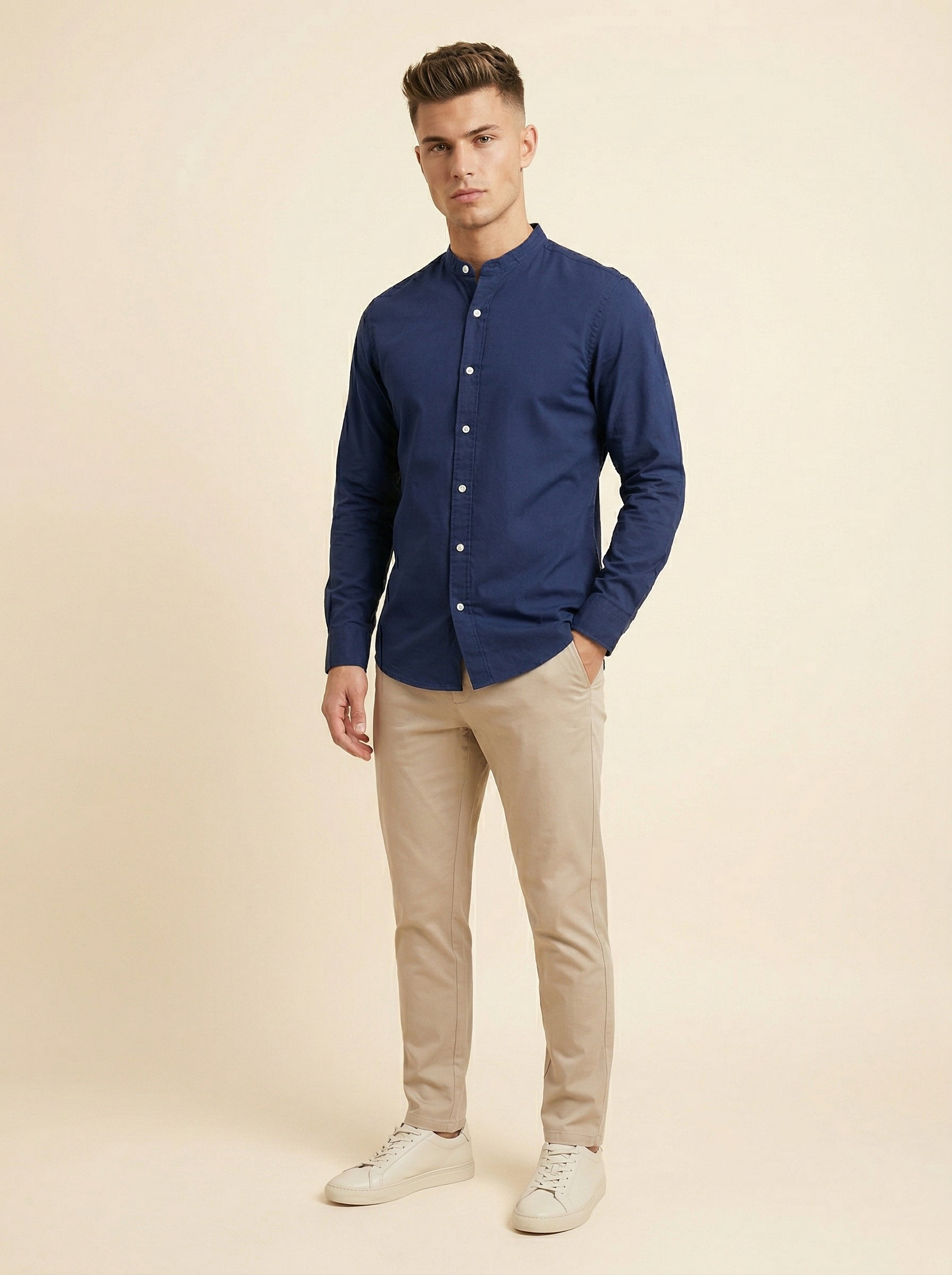 Linen Mandarin collar shirt by Snipes featuring a relaxed fit and lightweight fabric, perfect for casual and summer wear.