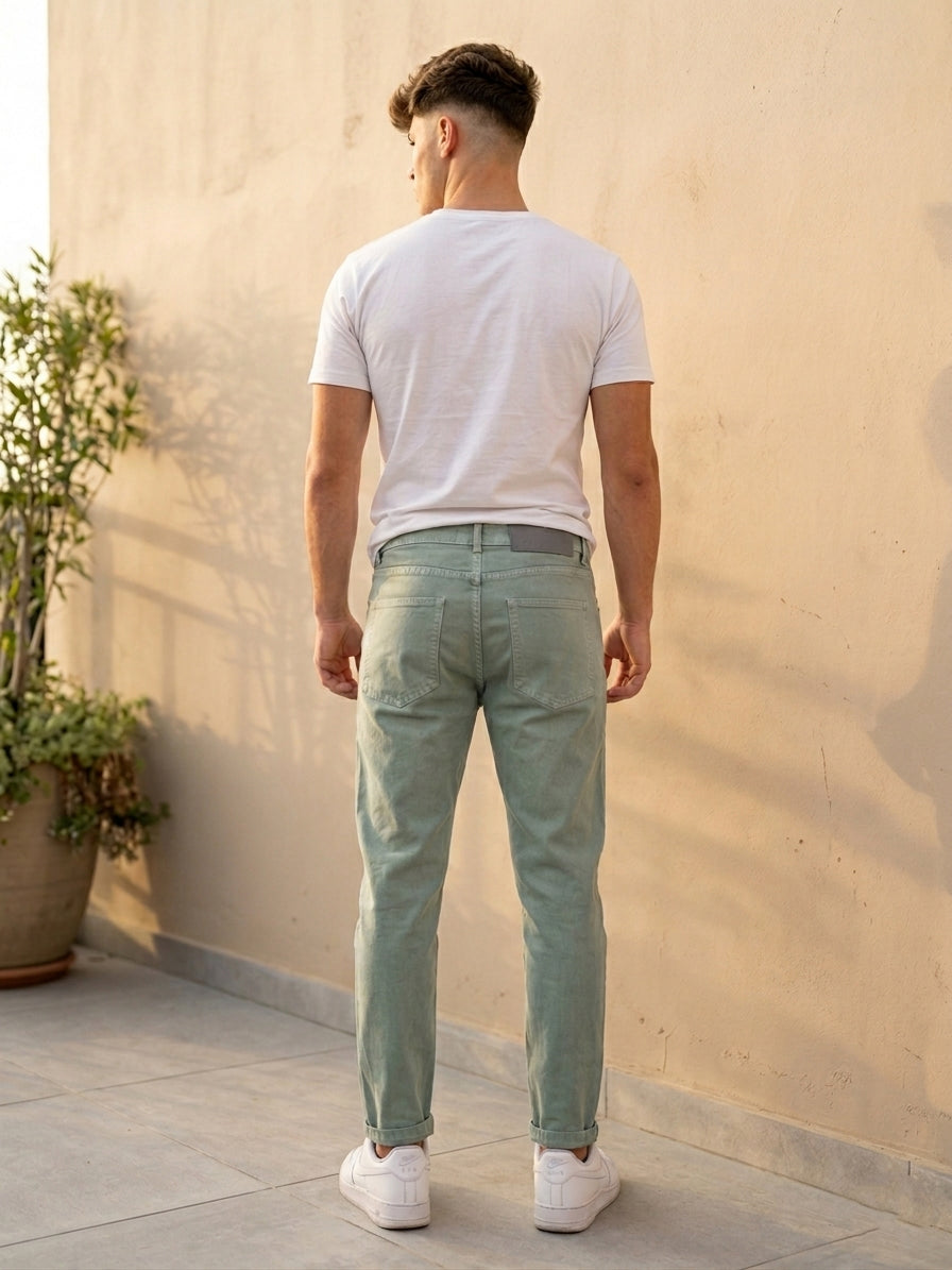 Snipes mom fit denim jeans displayed on a model, featuring a relaxed high-waist design and classic blue denim fabric.
