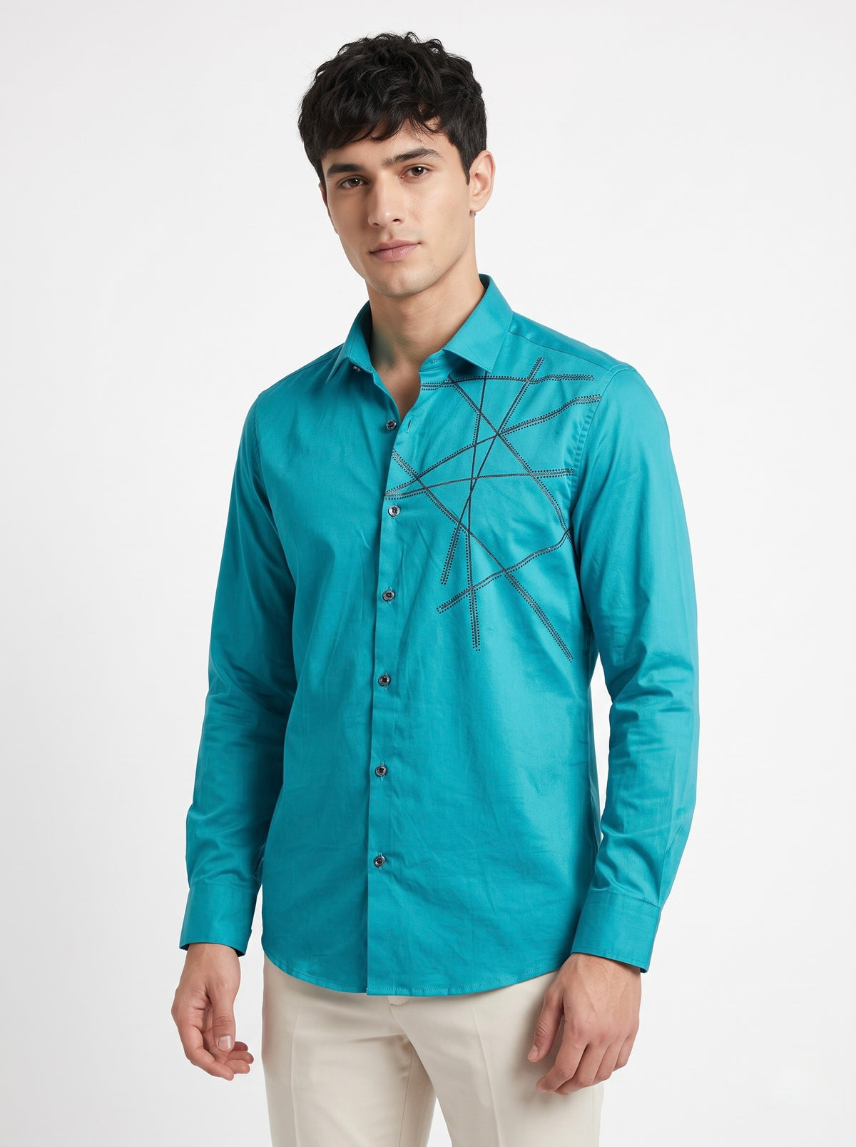 Men’s Abstract Line Full Sleeve Party Wear Shirt - Snipes