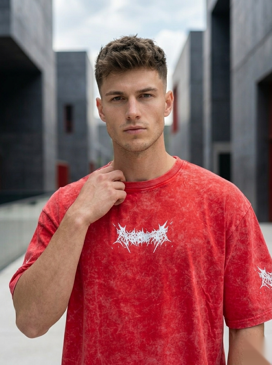 Oversized acid wash graphic T-shirt by Snipes featuring bold print and relaxed fit, shown on a plain background.