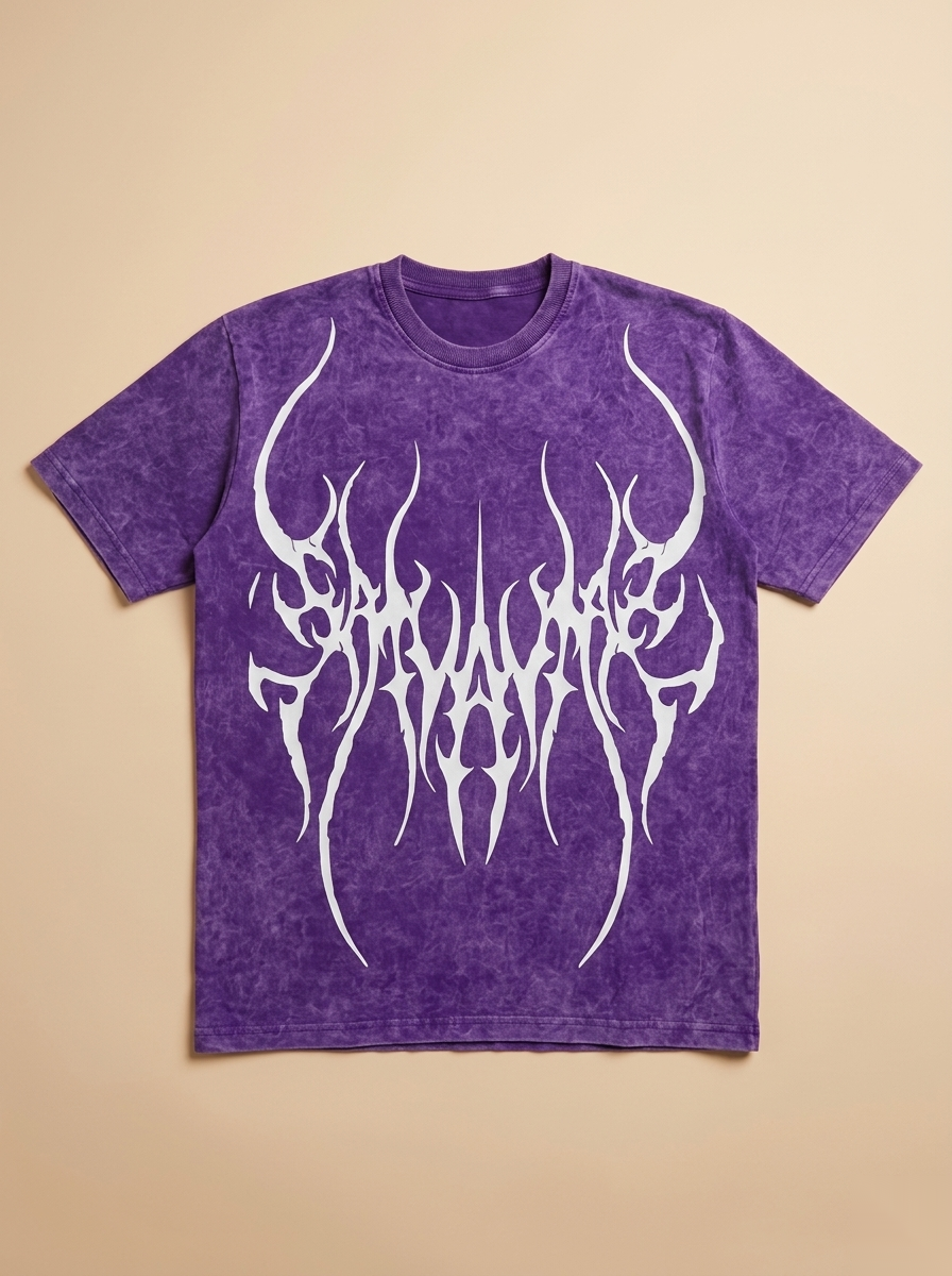 Oversized acid wash graphic T-shirt by Snipes, featuring bold designs and a relaxed fit, displayed on a plain background.