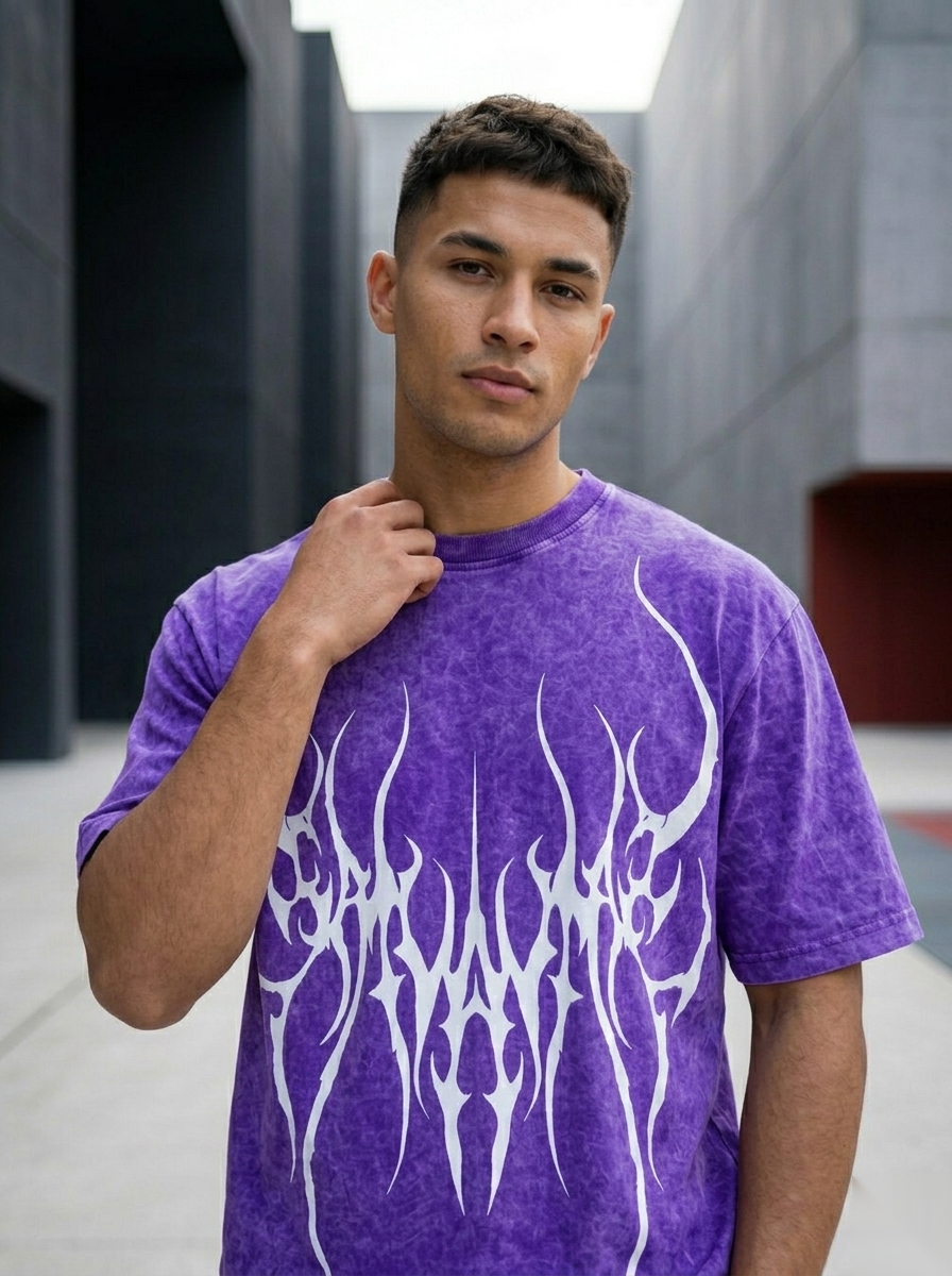 Oversized acid wash graphic T-shirt from Snipes featuring bold print and relaxed fit, casual streetwear style.