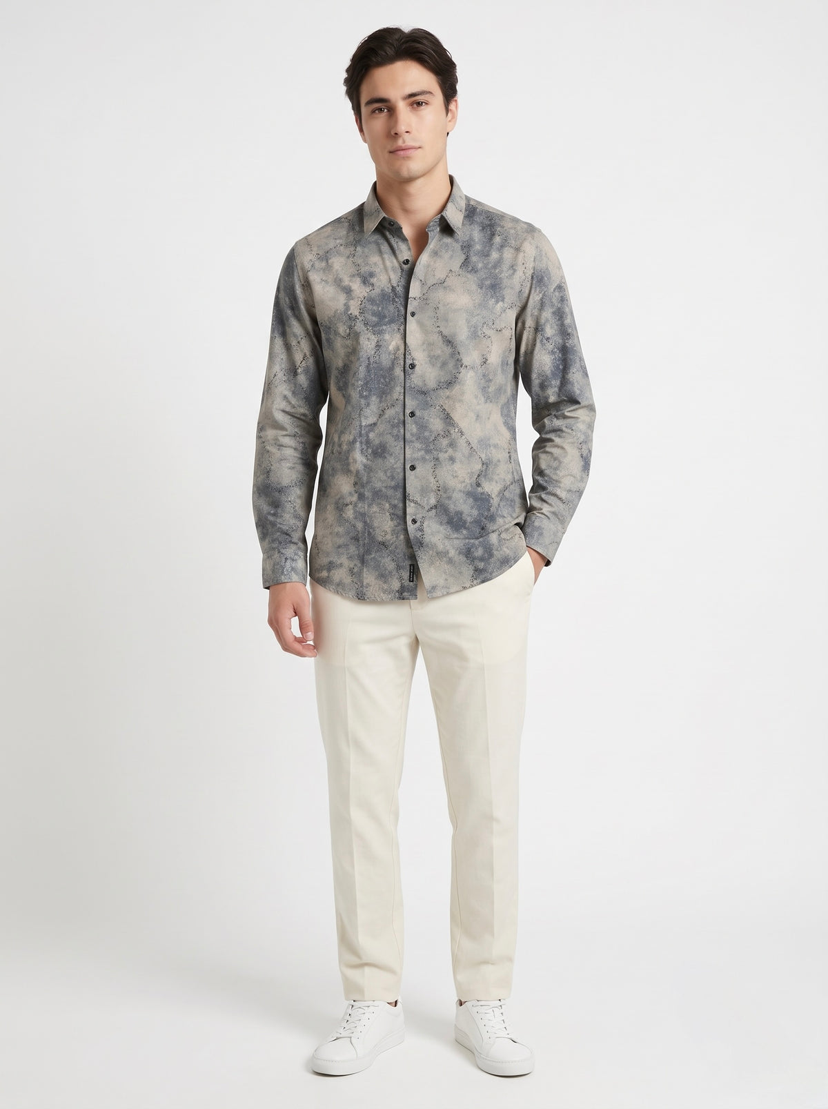 Men’s Smoky Abstract Foil Print Party Shirt