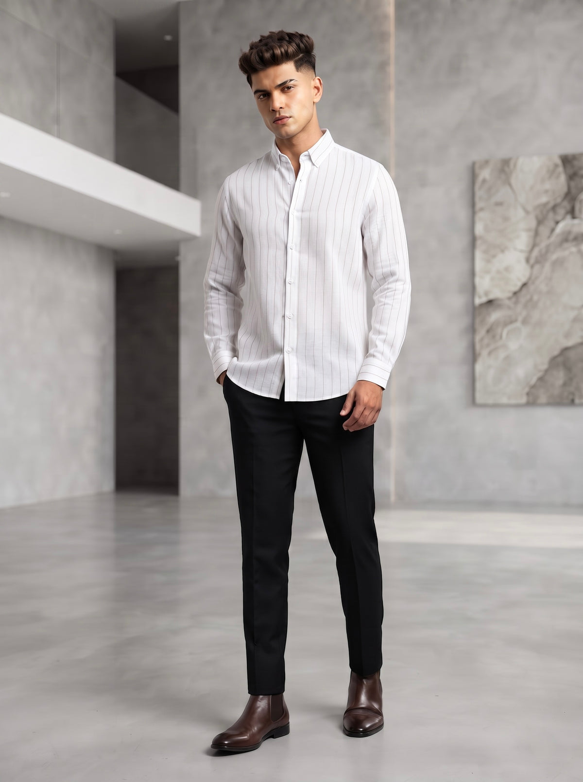 Snipes linen striped shirt with long sleeves and button-front, featuring a relaxed fit and casual style.