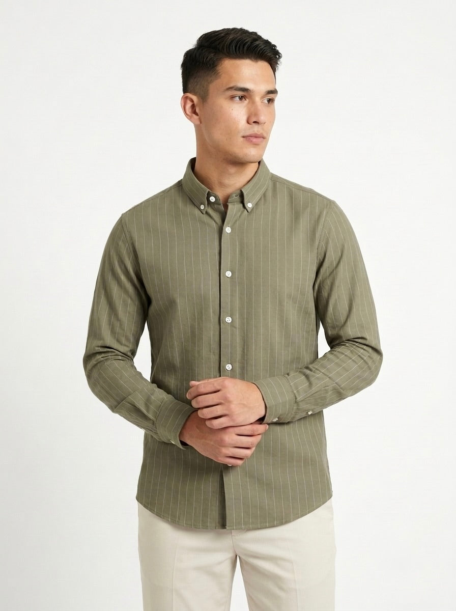 Men’s Striped TR Fabric Button-Down Shirt
