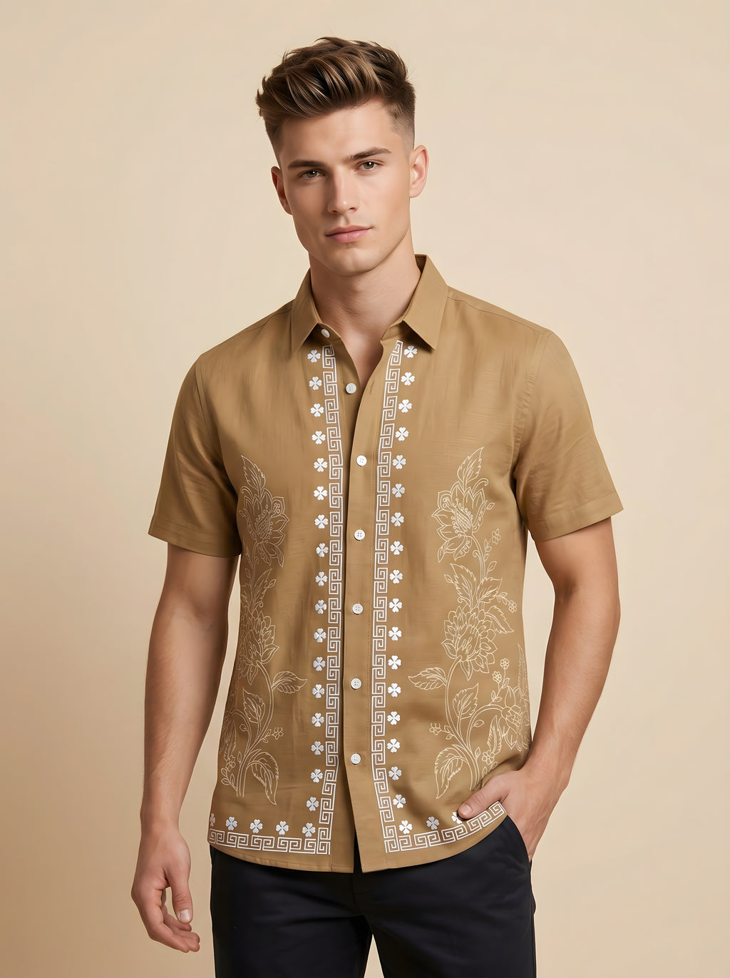 Snipes embroidery print shirt with long sleeves, featuring colorful embroidery design on a casual button-up shirt.